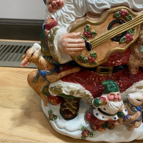 Vintage Fitz and Floyd Cookie Jar Santa Claus W/ Guitar Ceramic Omnibus Forest - Picture 3 of 9